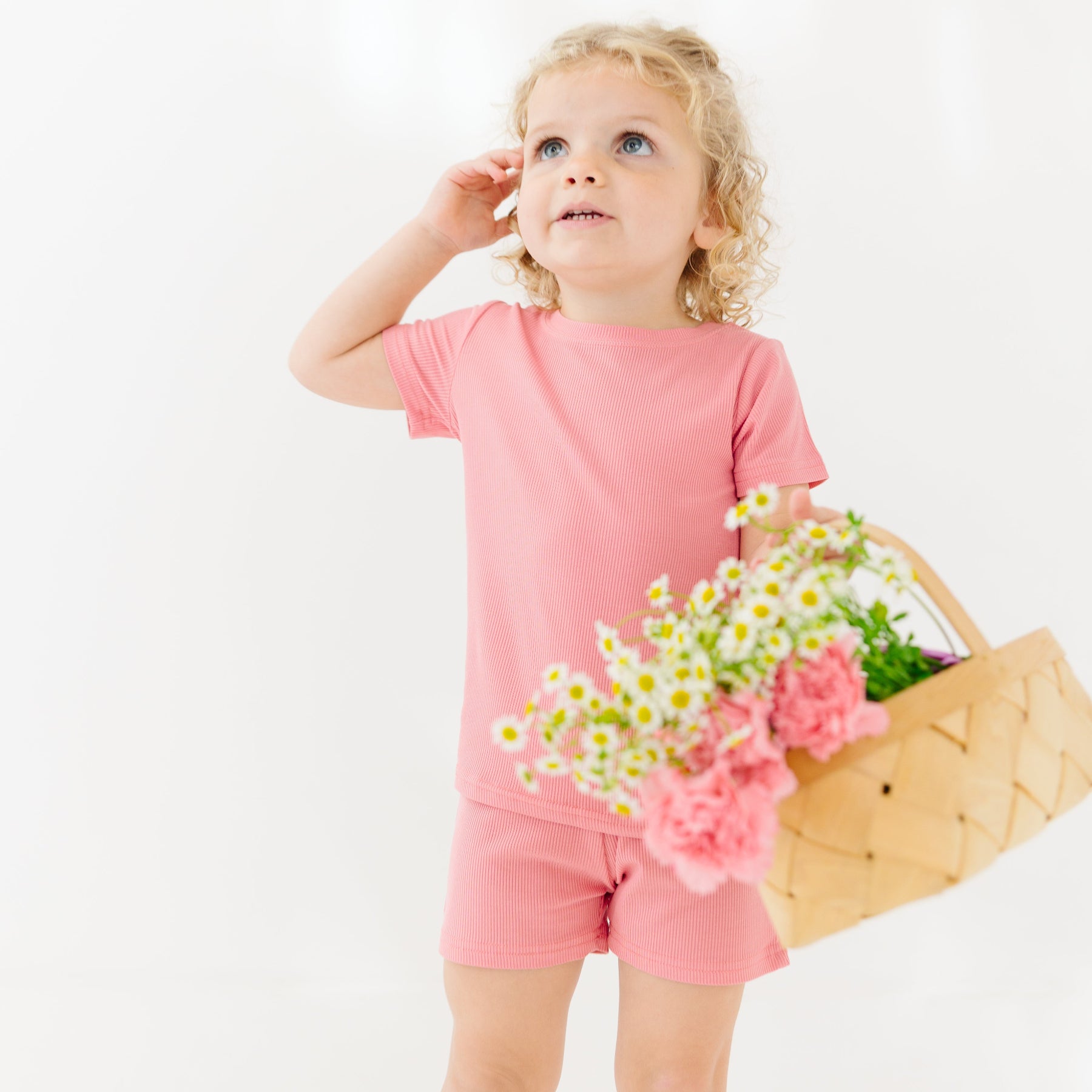 Peony Pink Small Ribbed Shorts Two-Piece Set