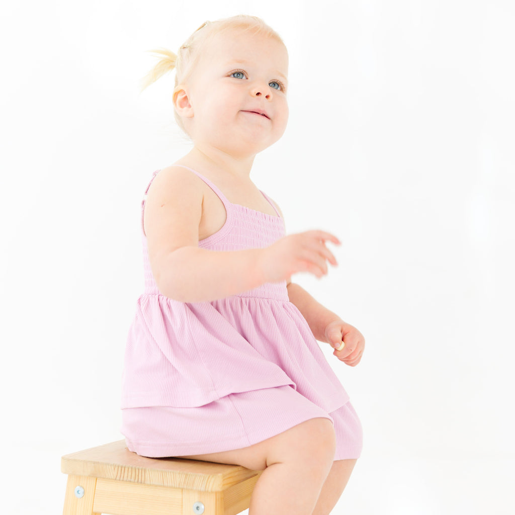 Lilac Mist Small Ribbed Ruffle Romper