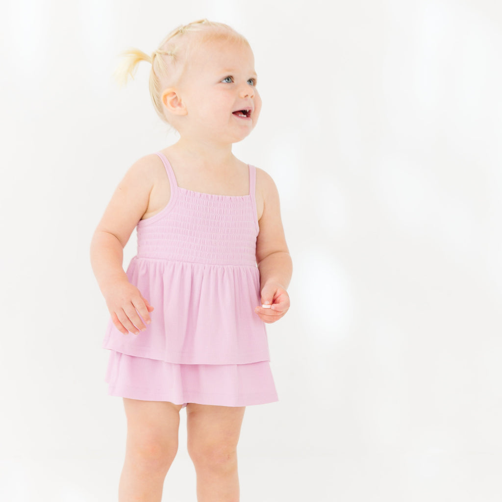 Lilac Mist Small Ribbed Ruffle Romper