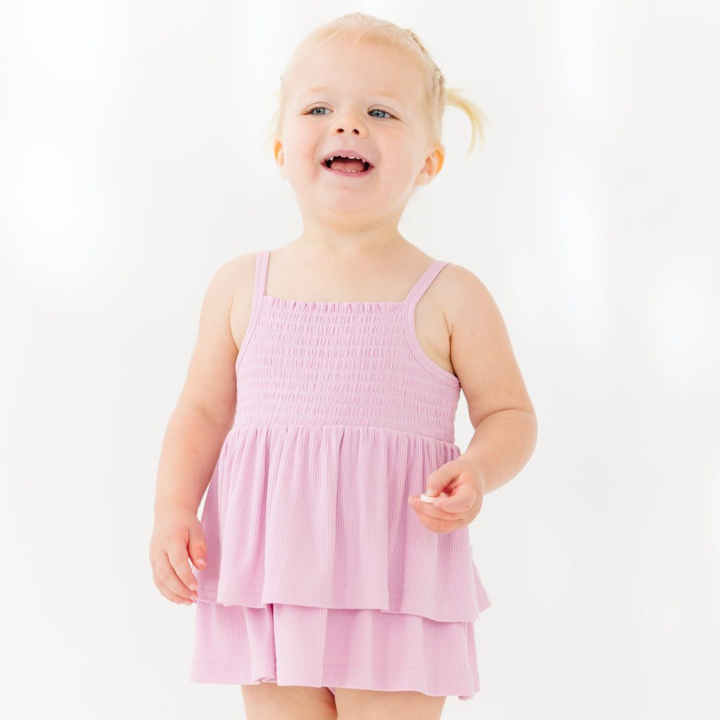 Lilac Mist Small Ribbed Ruffle Romper