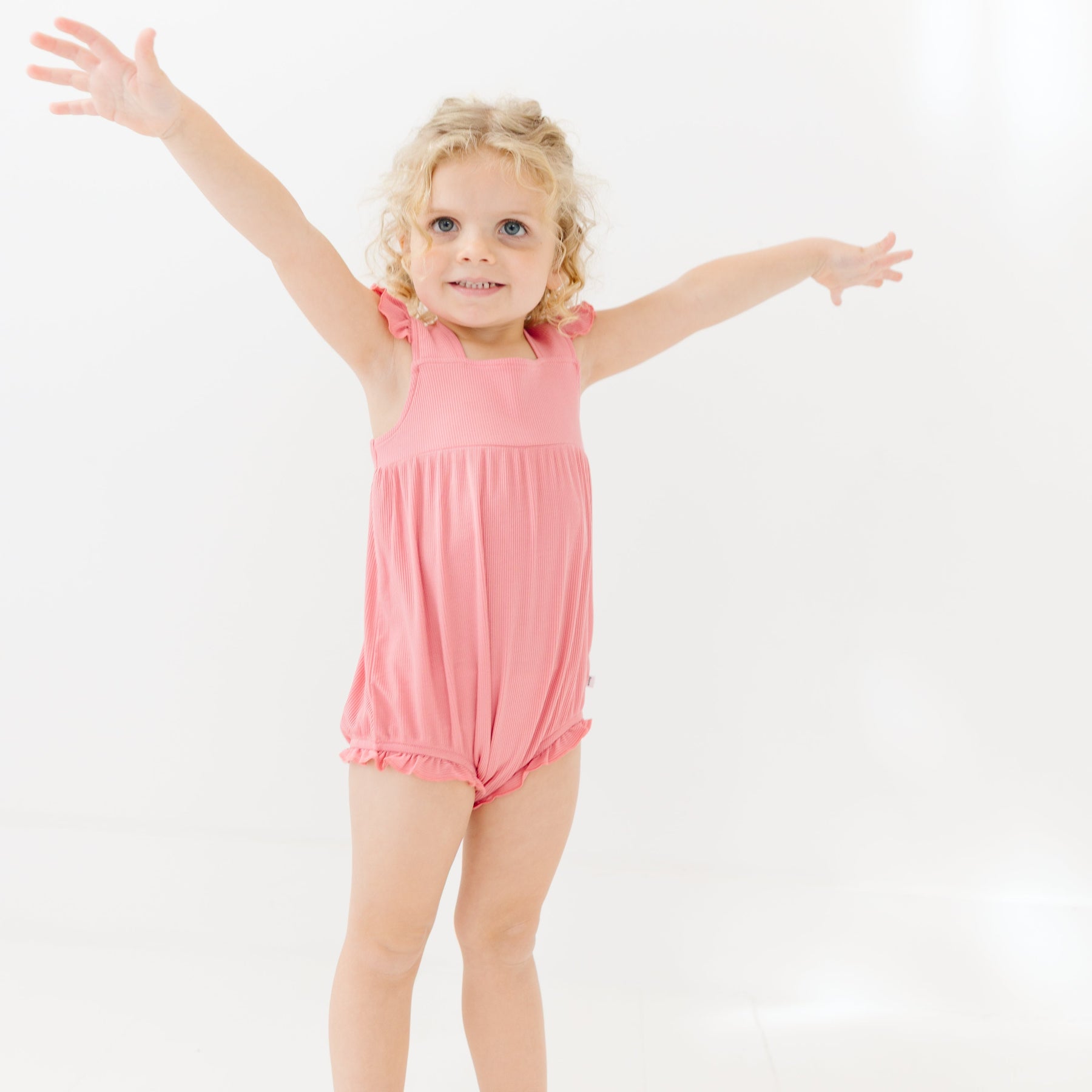 Peony Pink Small Ribbed Flutter Sleeve Romper