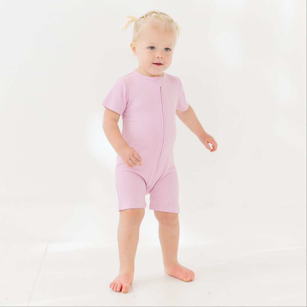 Lilac Mist Small Ribbed Summer Zip Romper