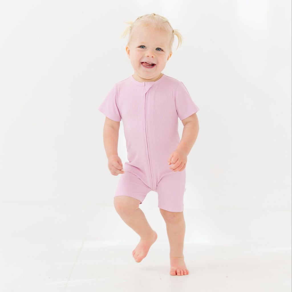 Lilac Mist Small Ribbed Summer Zip Romper