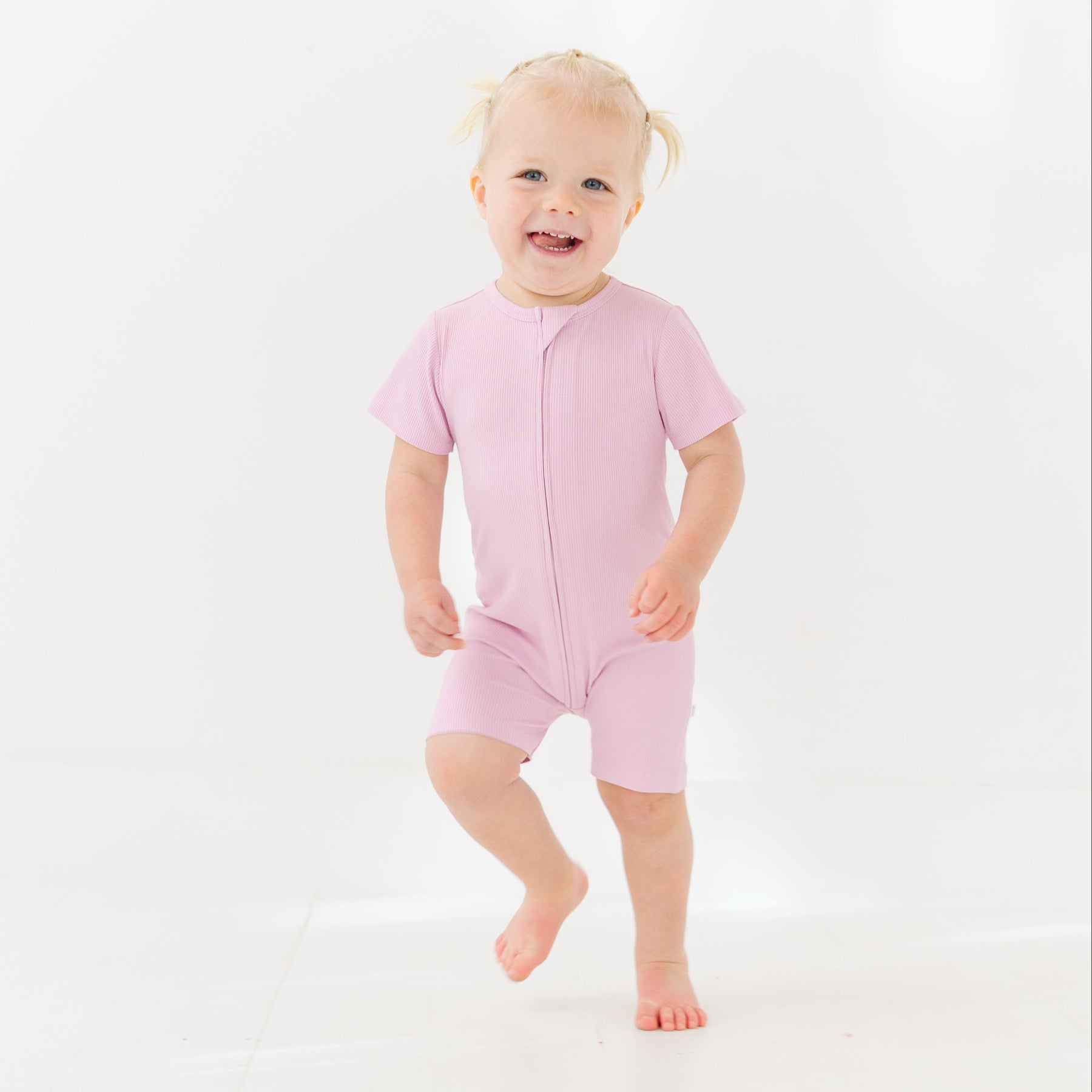 Lilac Mist Small Ribbed Summer Zip Romper