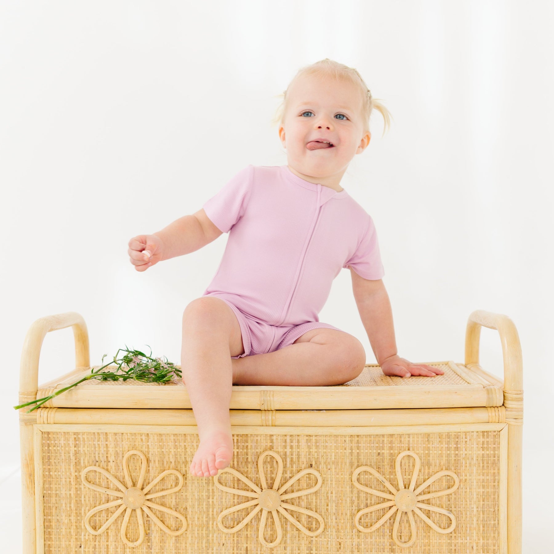 Lilac Mist Small Ribbed Summer Zip Romper