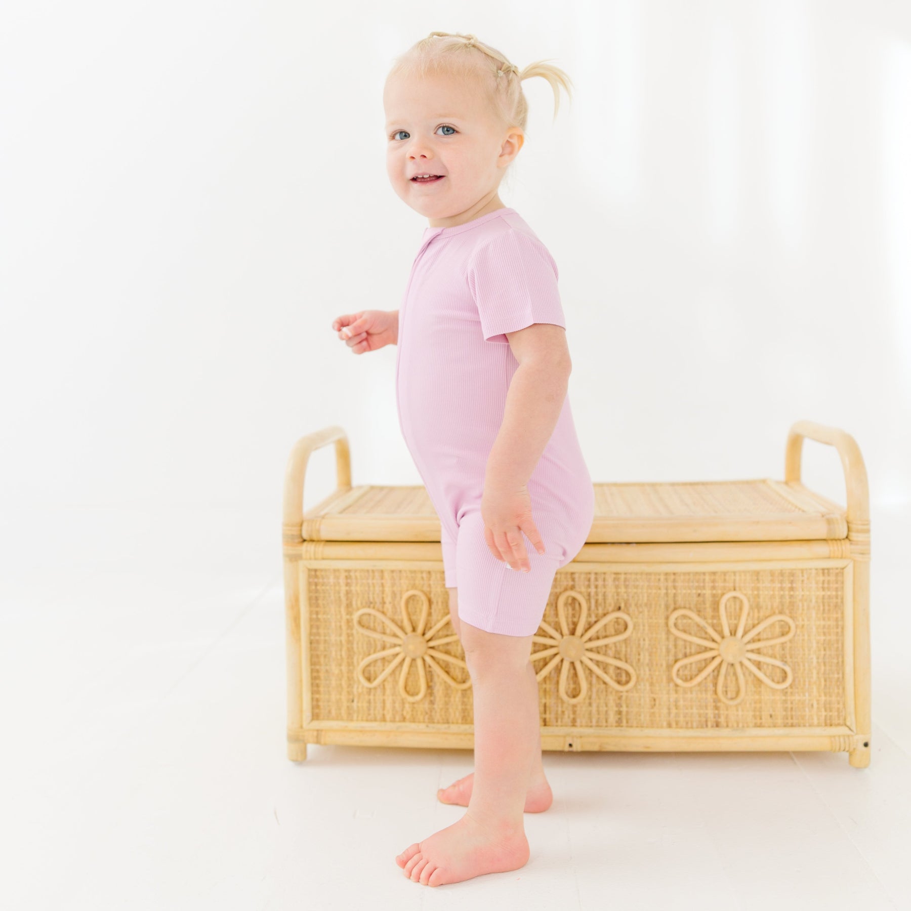 Lilac Mist Small Ribbed Summer Zip Romper