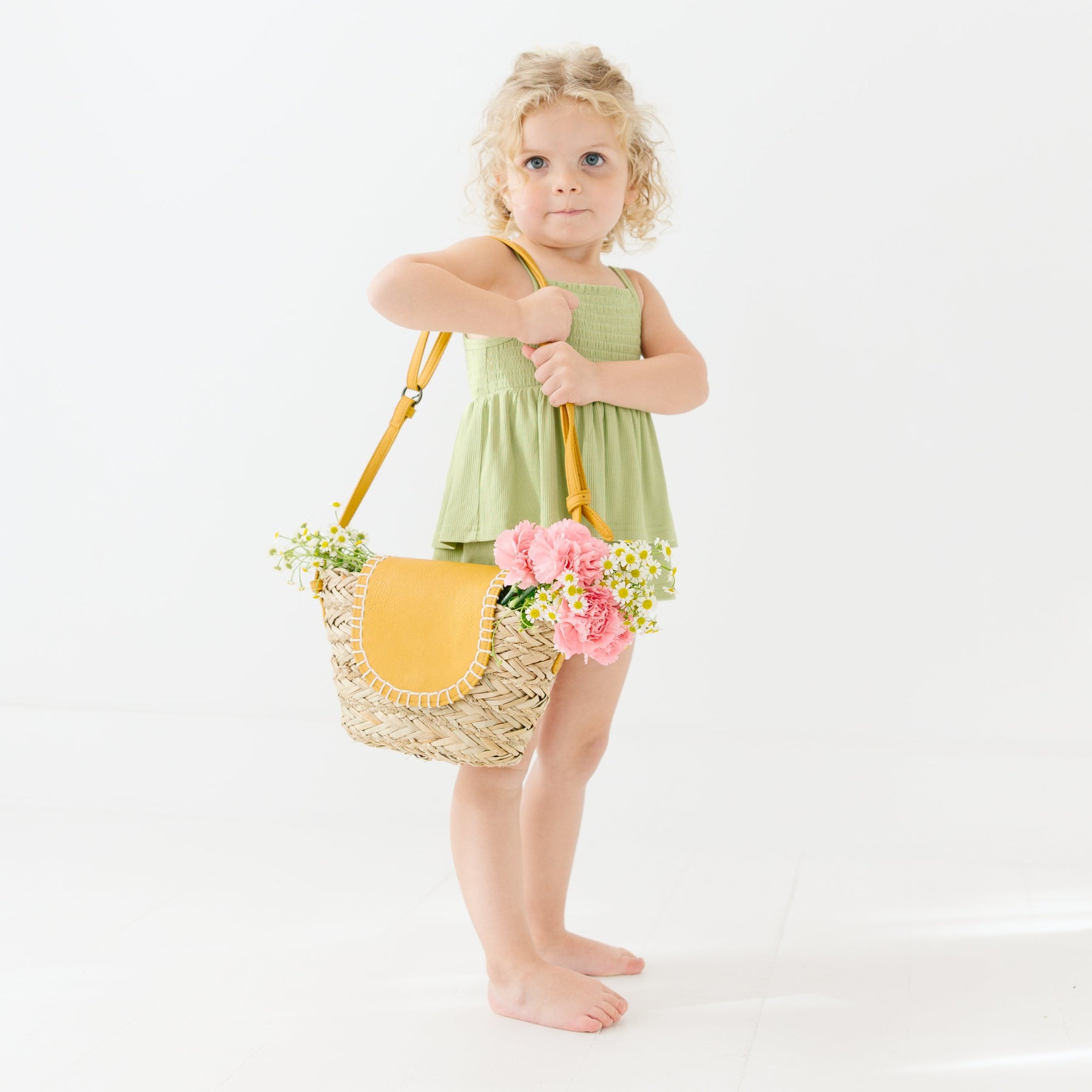 Tarragon Green Small Ribbed Ruffle Romper