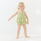 Tarragon Green Small Ribbed Ruffle Romper