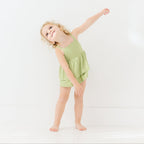 Tarragon Green Small Ribbed Ruffle Romper