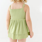 Tarragon Green Small Ribbed Ruffle Romper