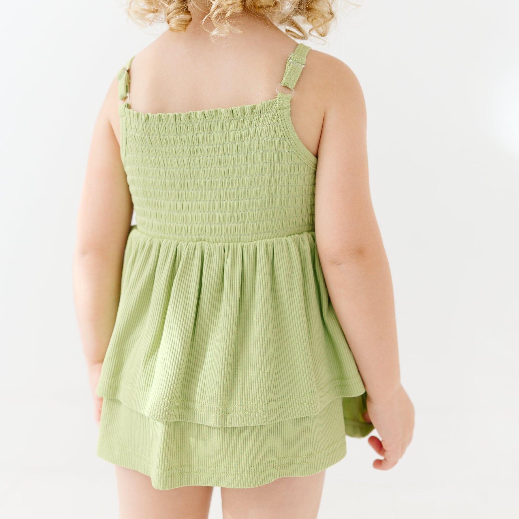 Tarragon Green Small Ribbed Ruffle Romper