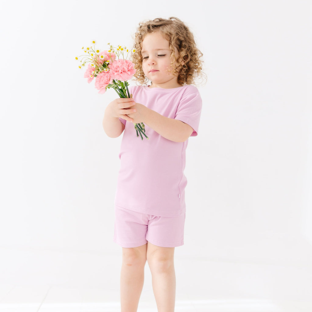 Lilac Mist Small Ribbed Shorts Two-Piece Set