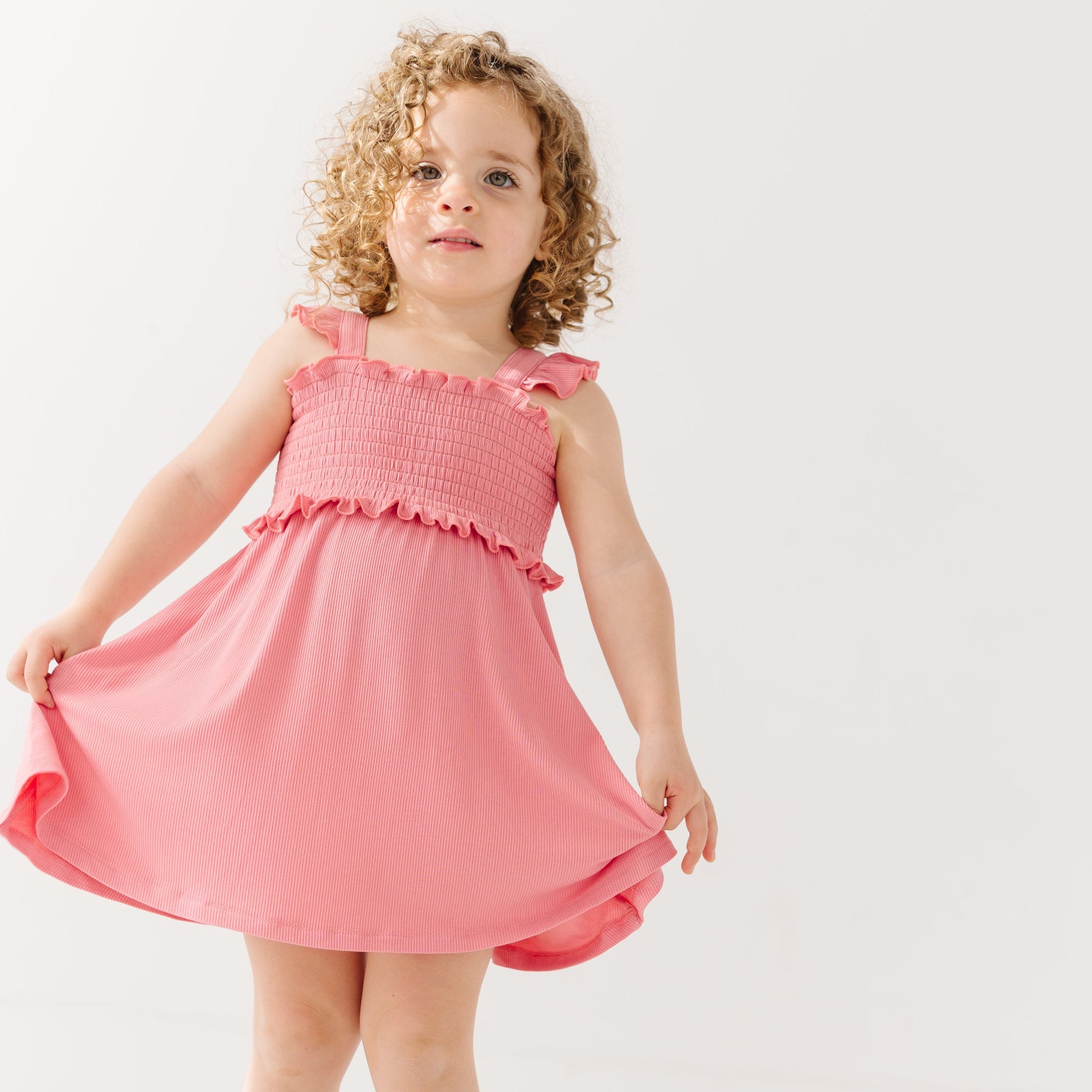 Peony Pink Small Ribbed Flutter Sleeve Dress