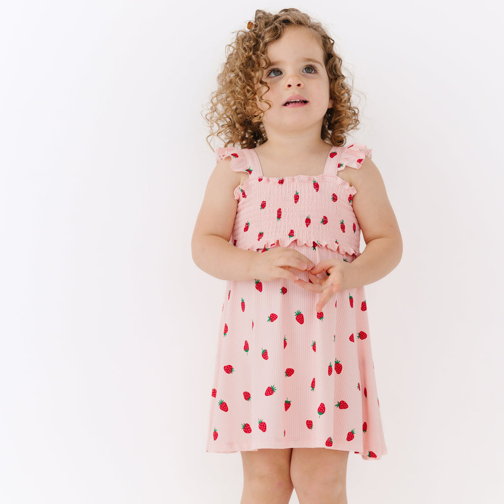 Strawberries Small Ribbed Flutter Sleeve Dress
