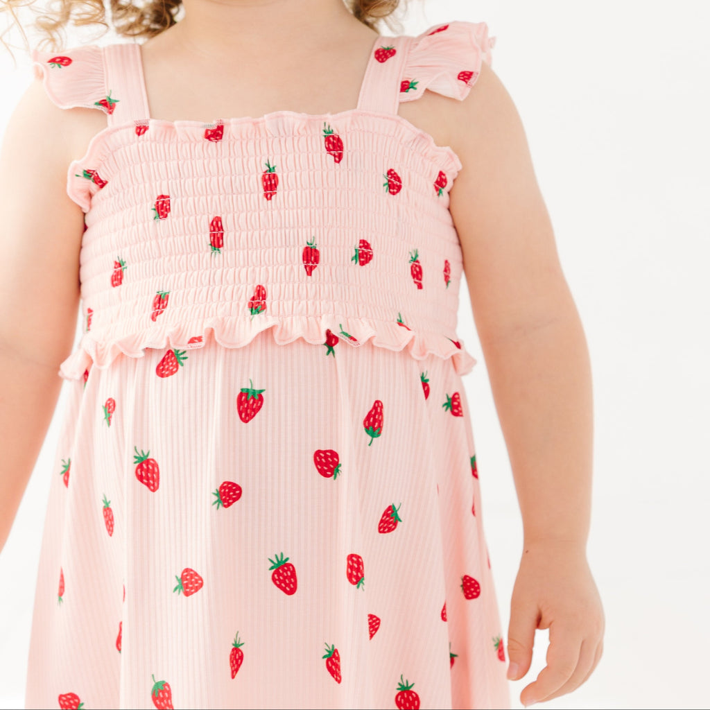 Strawberries Small Ribbed Flutter Sleeve Dress