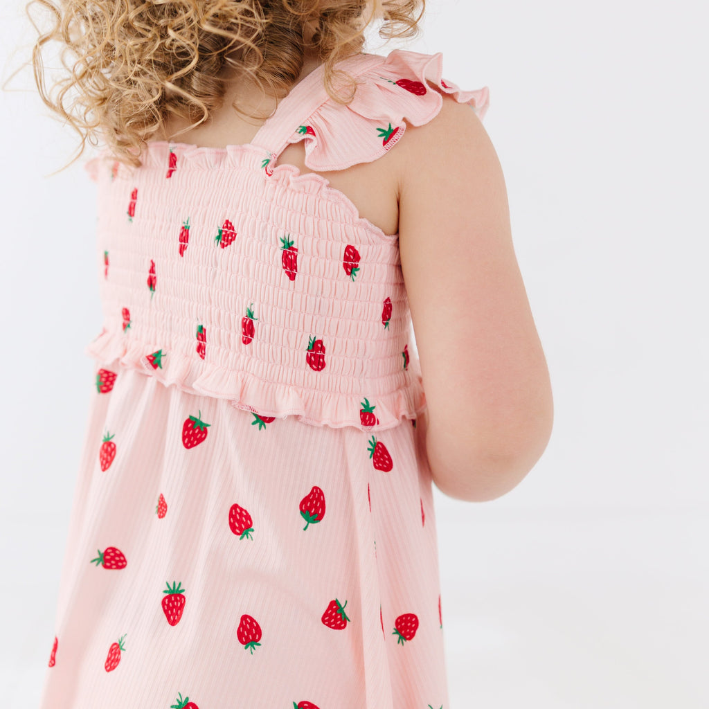 Strawberries Small Ribbed Flutter Sleeve Dress
