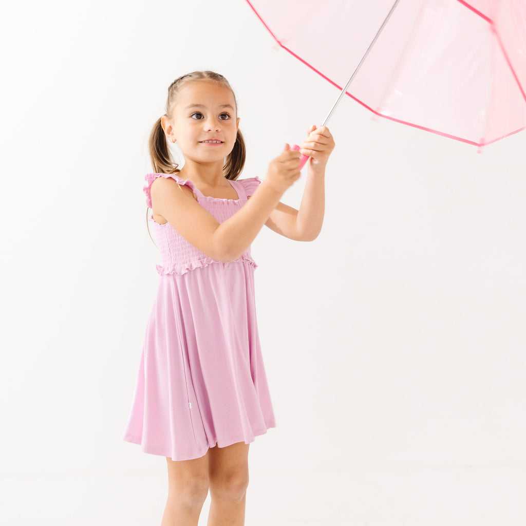 Lilac Mist Small Ribbed Flutter Sleeve Dress