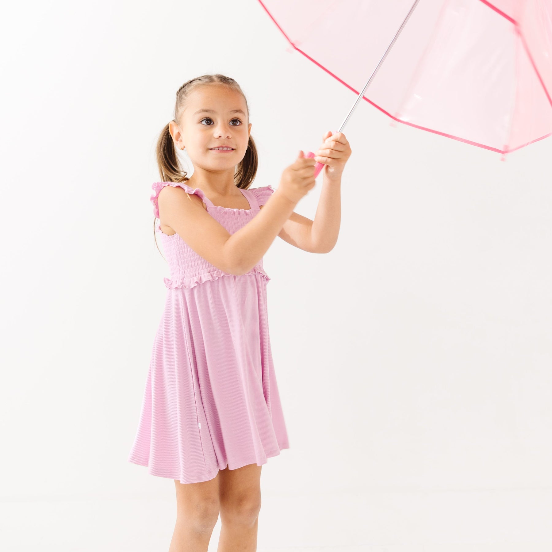 Lilac Mist Small Ribbed Flutter Sleeve Dress