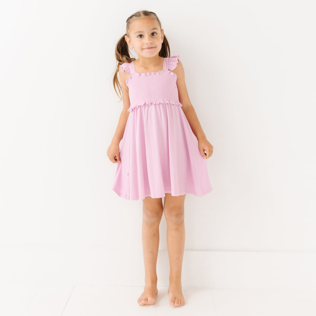 Lilac Mist Small Ribbed Flutter Sleeve Dress