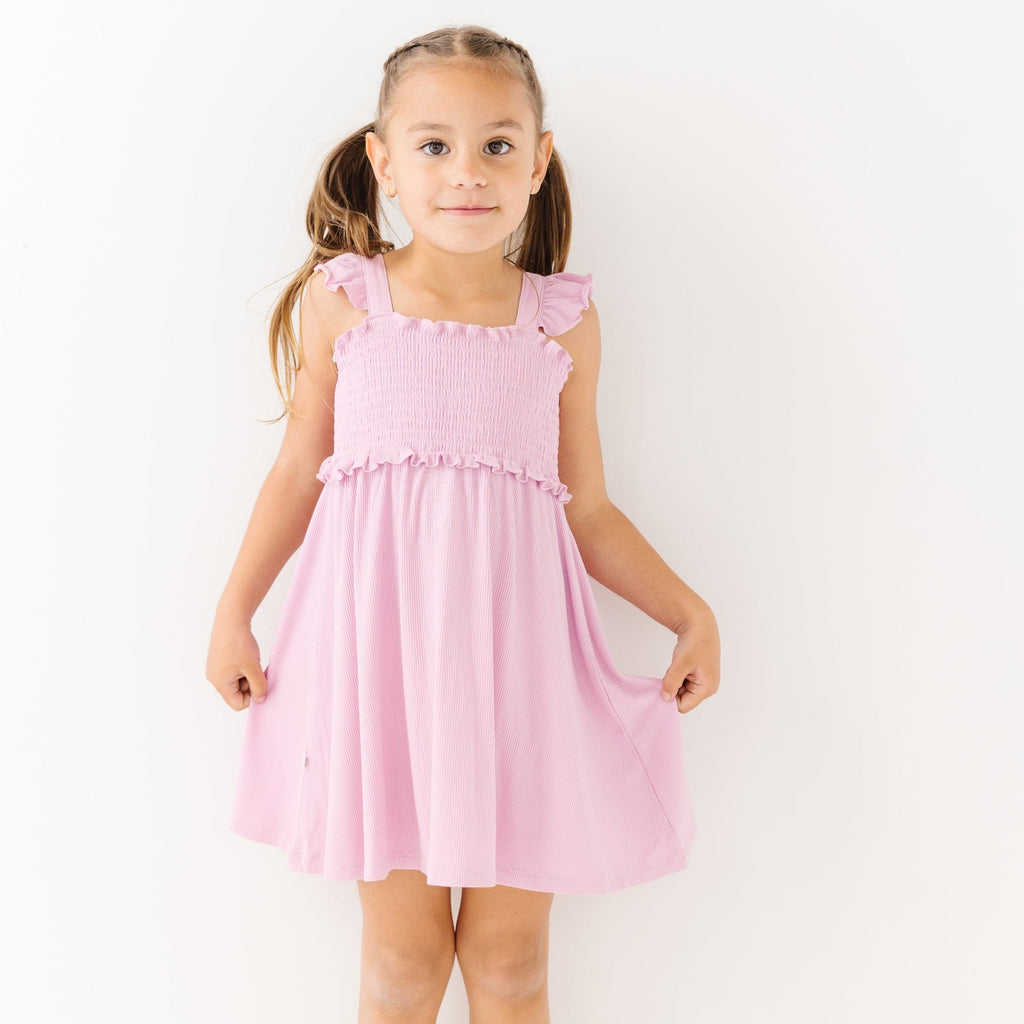 Lilac Mist Small Ribbed Flutter Sleeve Dress