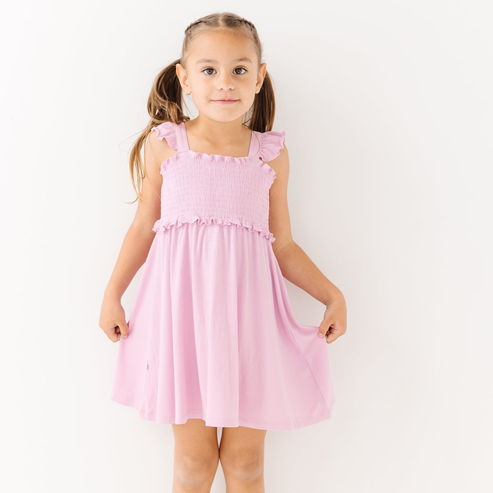 Lilac Mist Small Ribbed Flutter Sleeve Dress