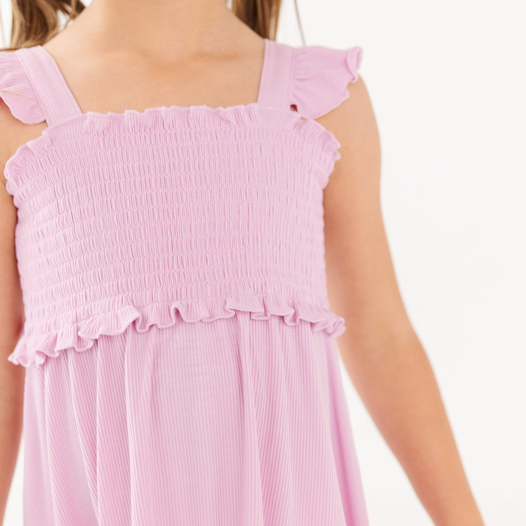 Lilac Mist Small Ribbed Flutter Sleeve Dress