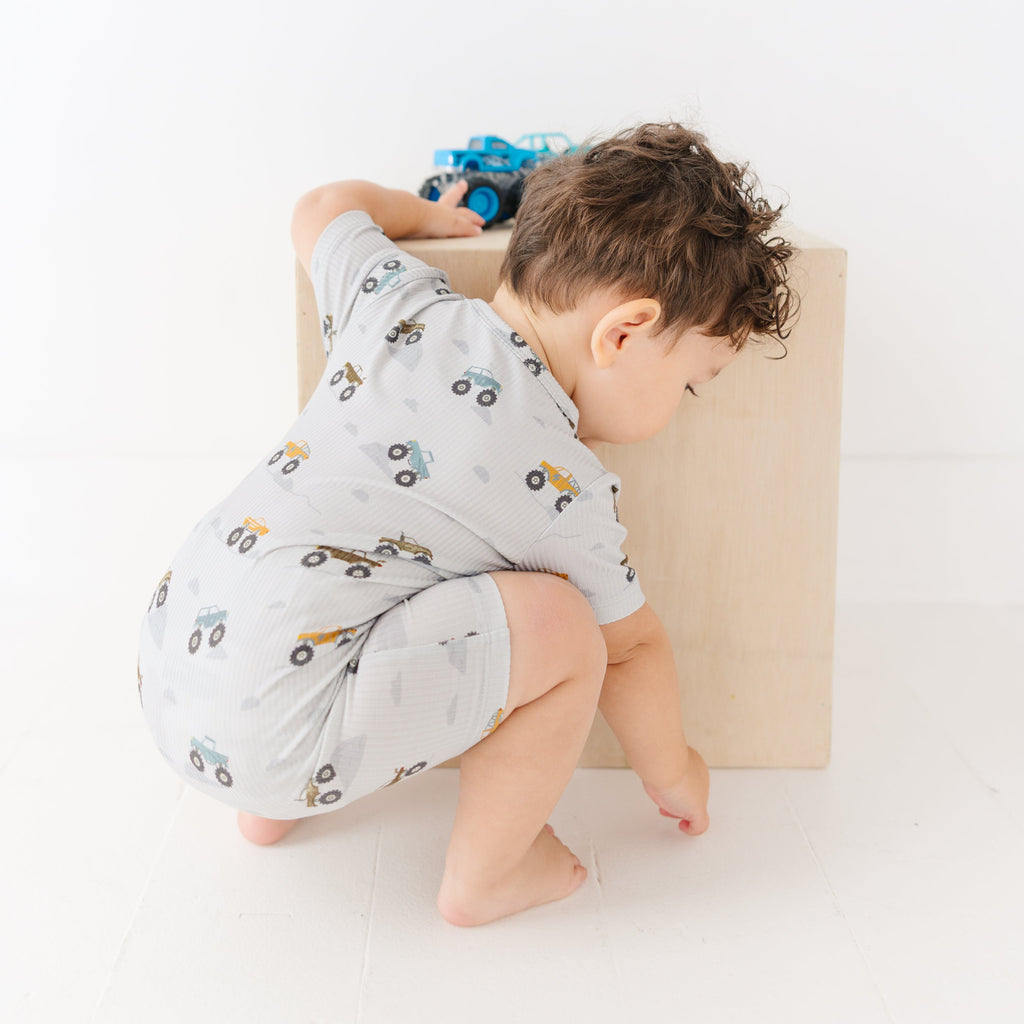 Monster Trucks Small Ribbed Summer Zip Romper