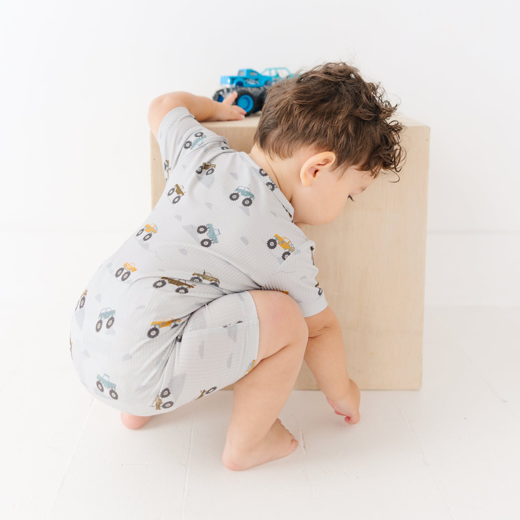 Monster Trucks Small Ribbed Summer Zip Romper