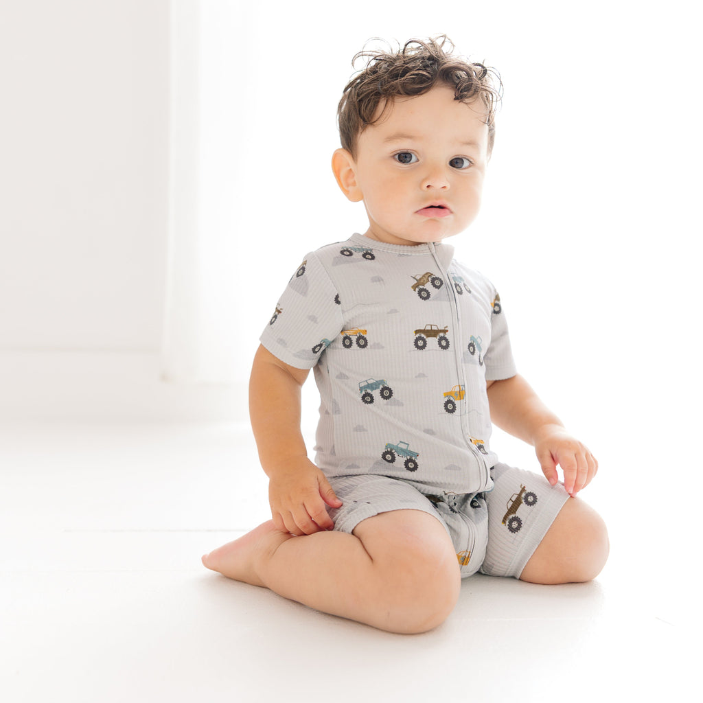 Monster Trucks Small Ribbed Summer Zip Romper