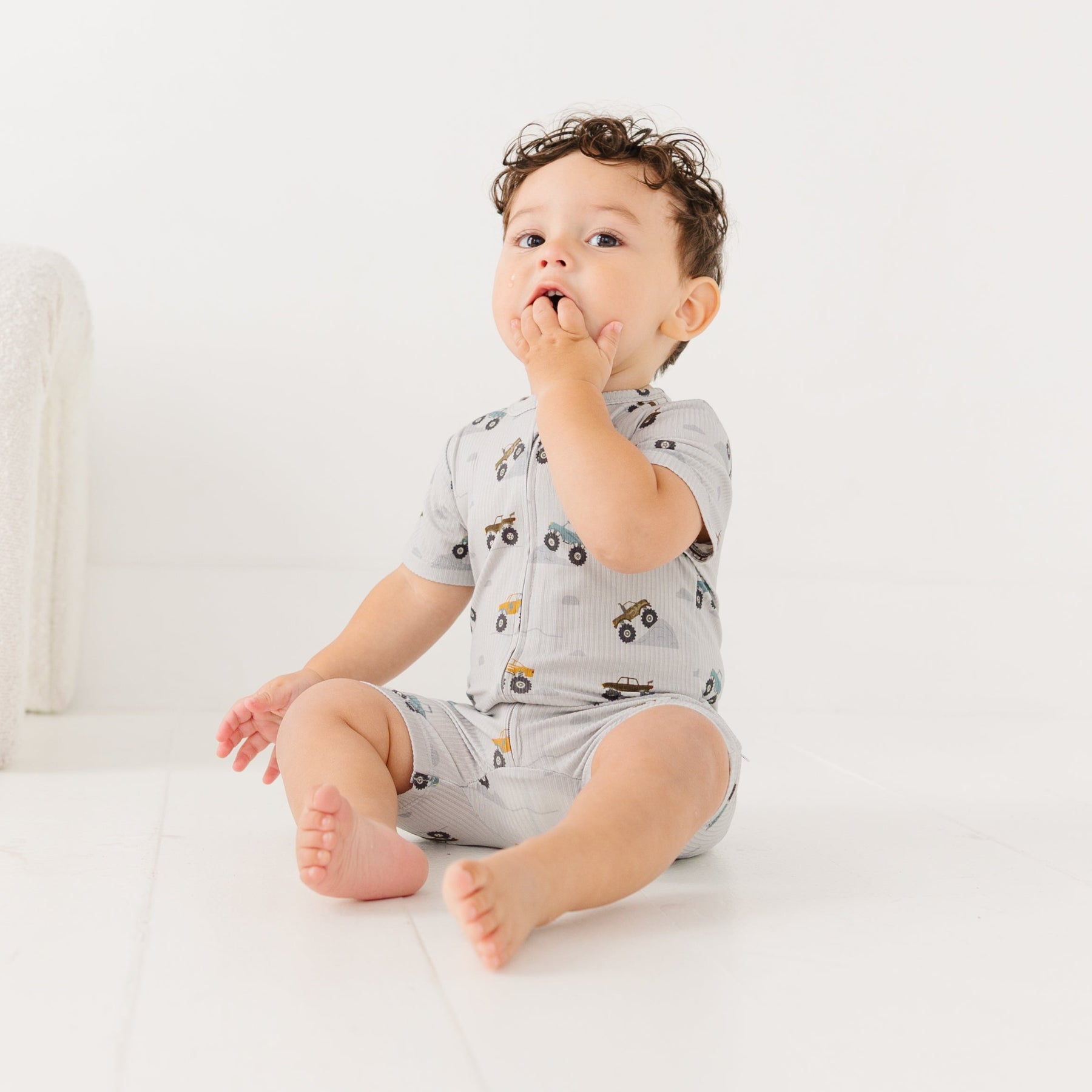 Monster Trucks Small Ribbed Summer Zip Romper