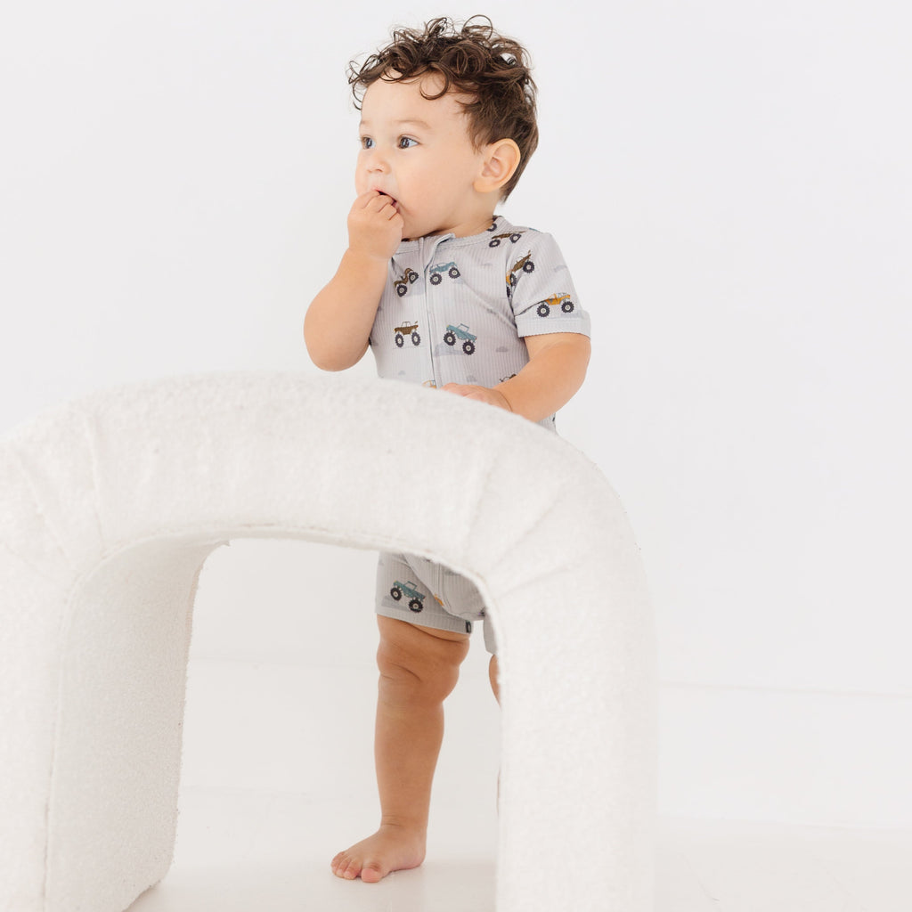 Monster Trucks Small Ribbed Summer Zip Romper