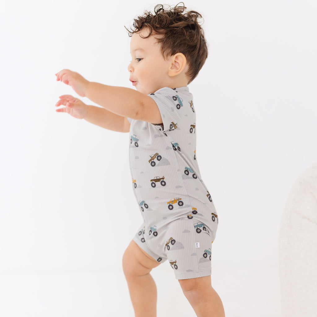 Monster Trucks Small Ribbed Summer Zip Romper