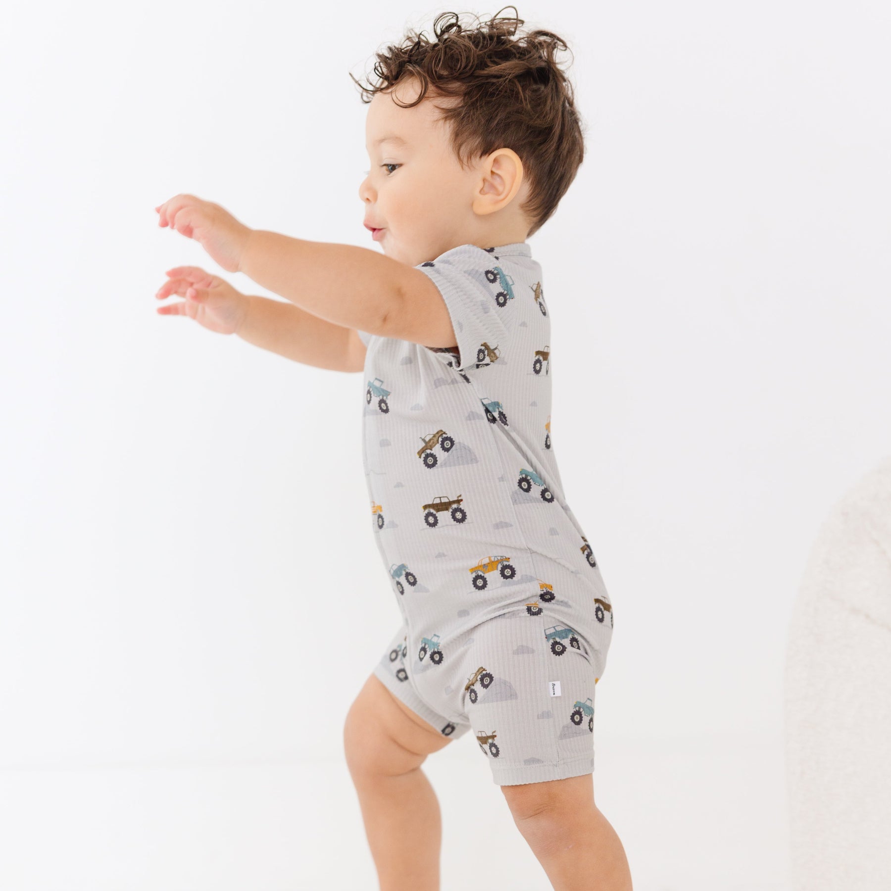 Monster Trucks Small Ribbed Summer Zip Romper