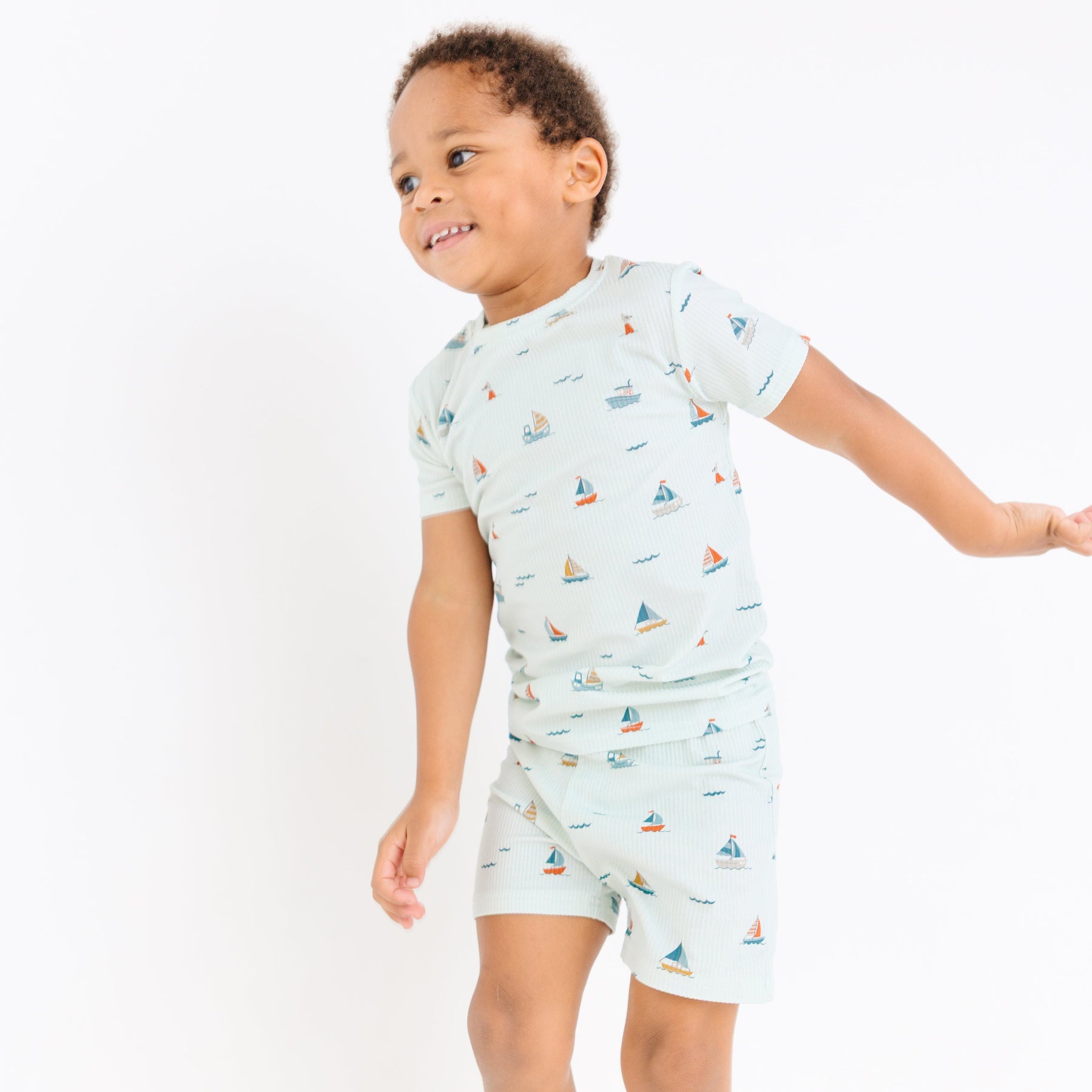 Nautical Boats Small Ribbed Shorts Two-Piece Set