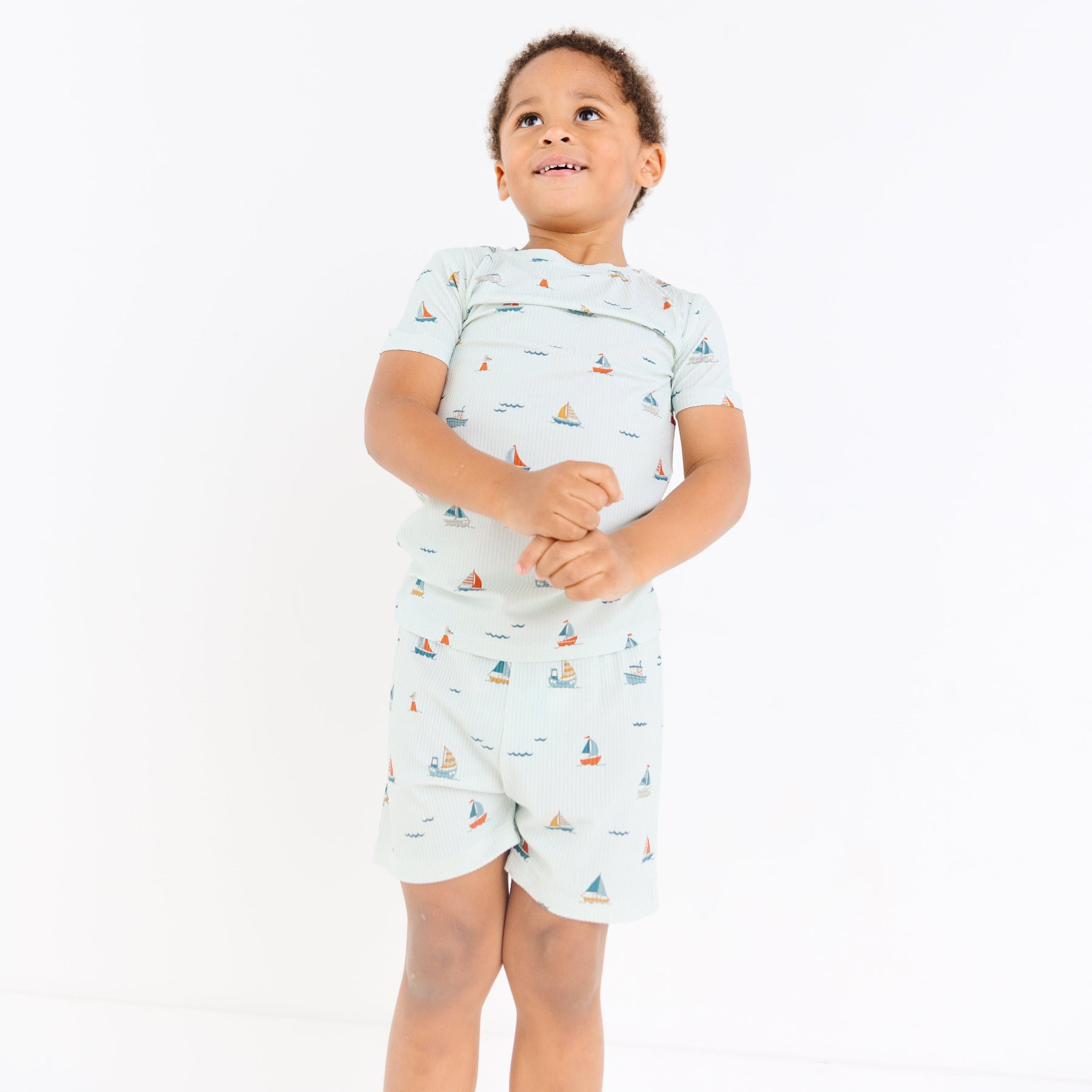 Nautical Boats Small Ribbed Shorts Two-Piece Set