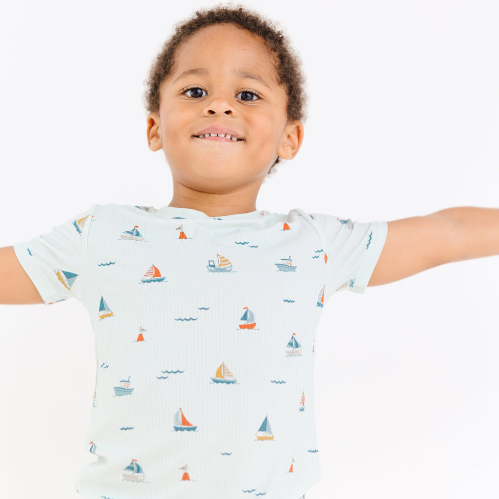 Nautical Boats Small Ribbed Shorts Two-Piece Set