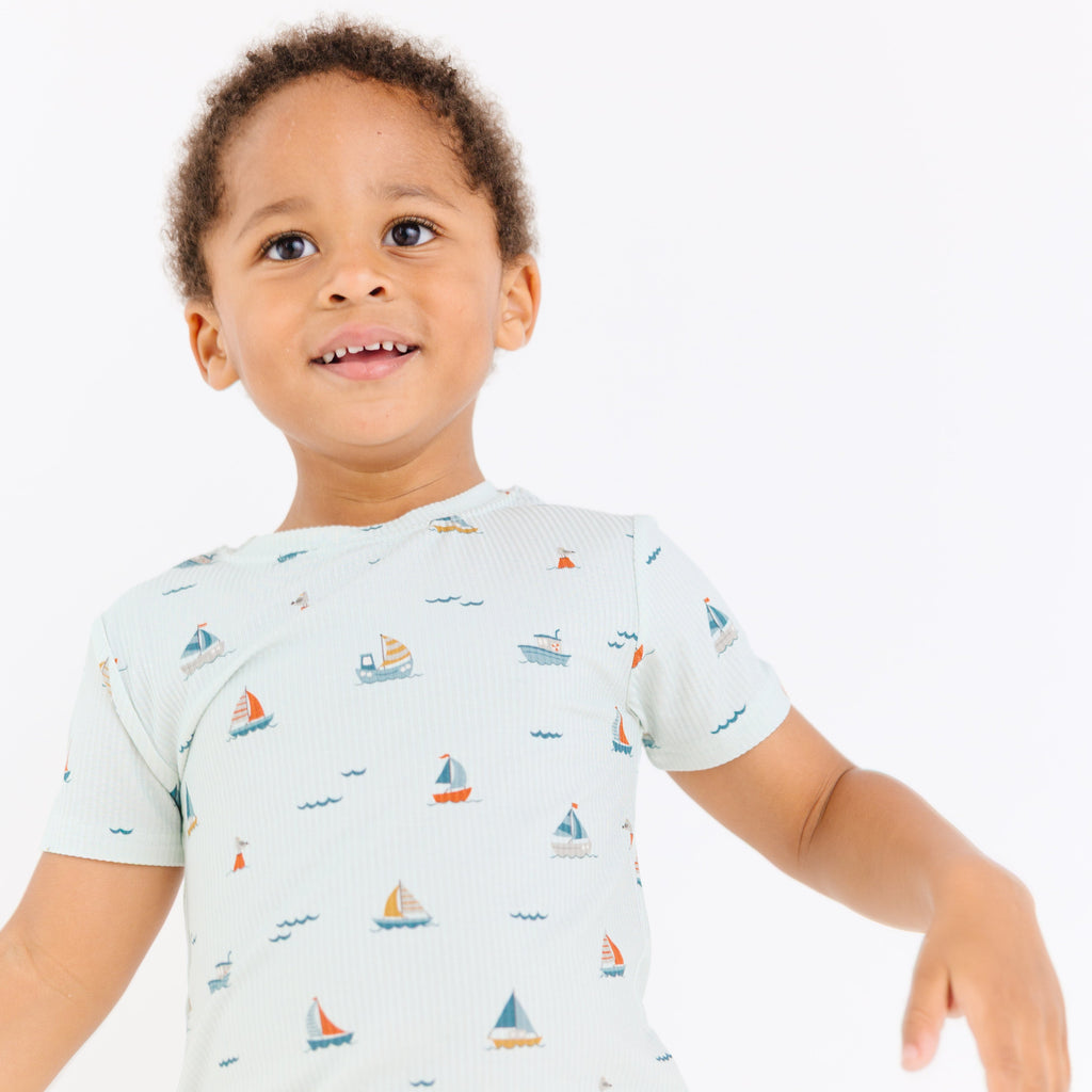 Nautical Boats Small Ribbed Shorts Two-Piece Set