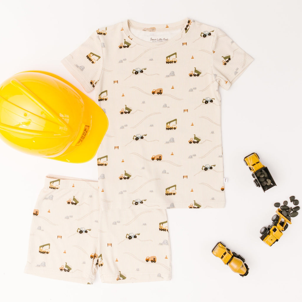 Construction Small Ribbed Shorts Two-Piece Set