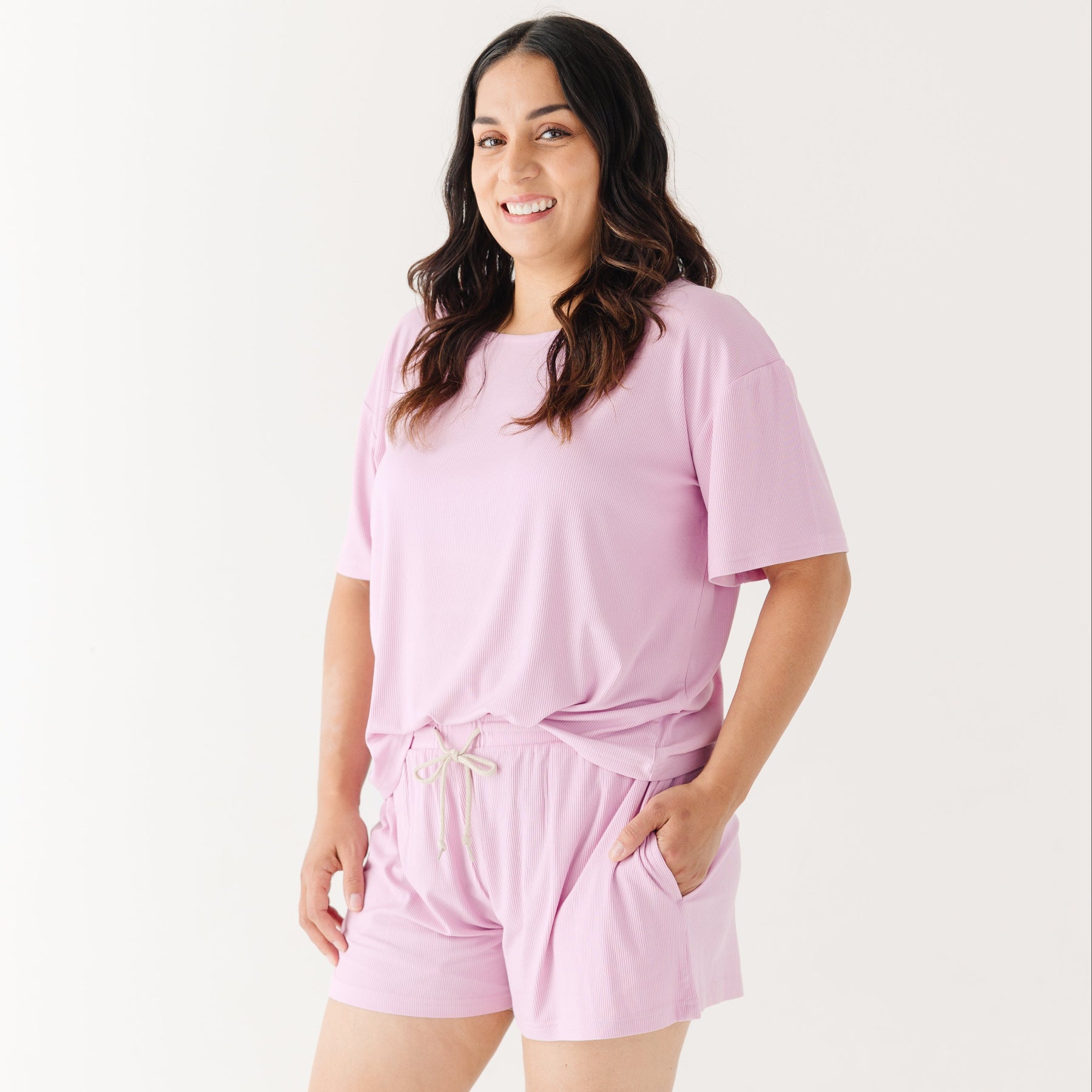 Lilac Mist Small Ribbed Women's Shorts Set