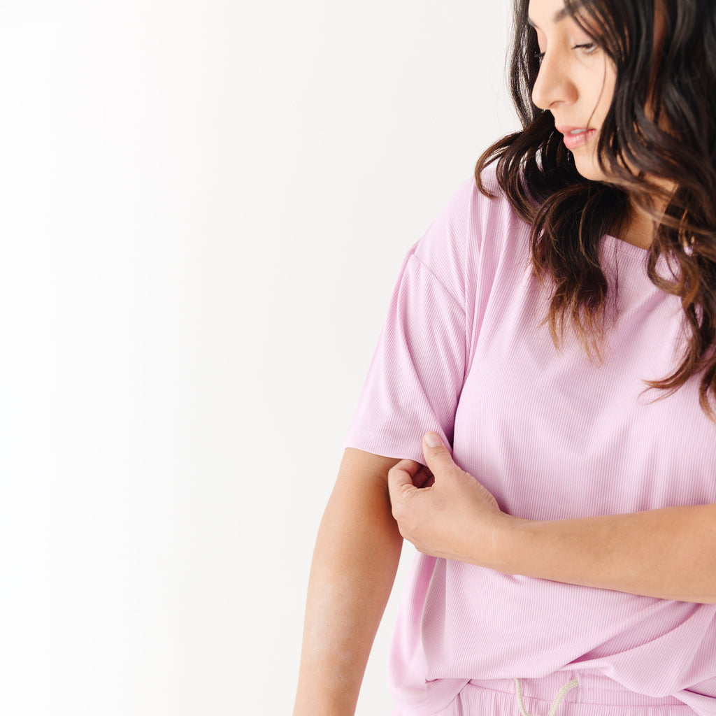 Lilac Mist Small Ribbed Women's Shorts Set