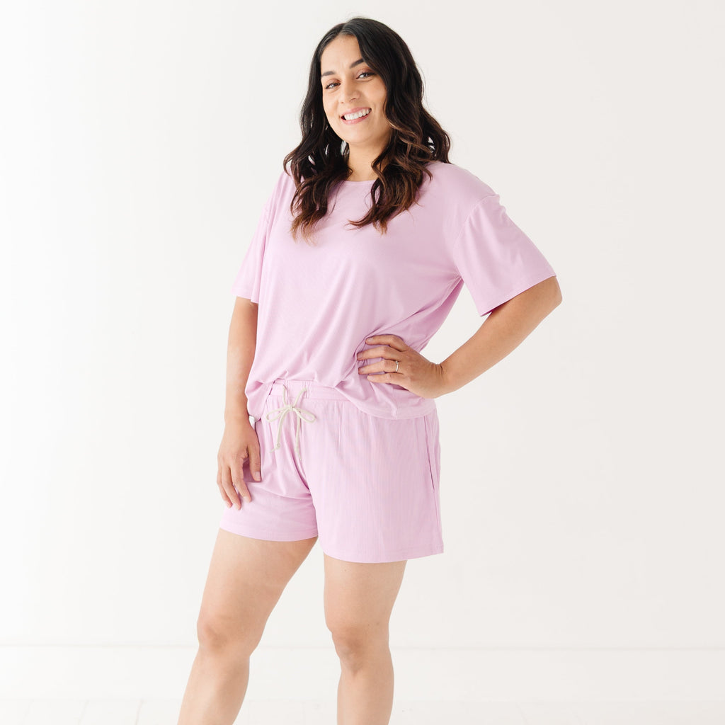 Lilac Mist Small Ribbed Women's Shorts Set