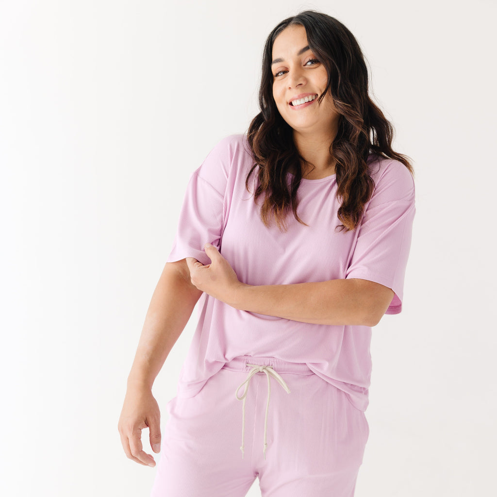 Lilac Mist Small Ribbed Women's Short Sleeve & Pants Matching Set