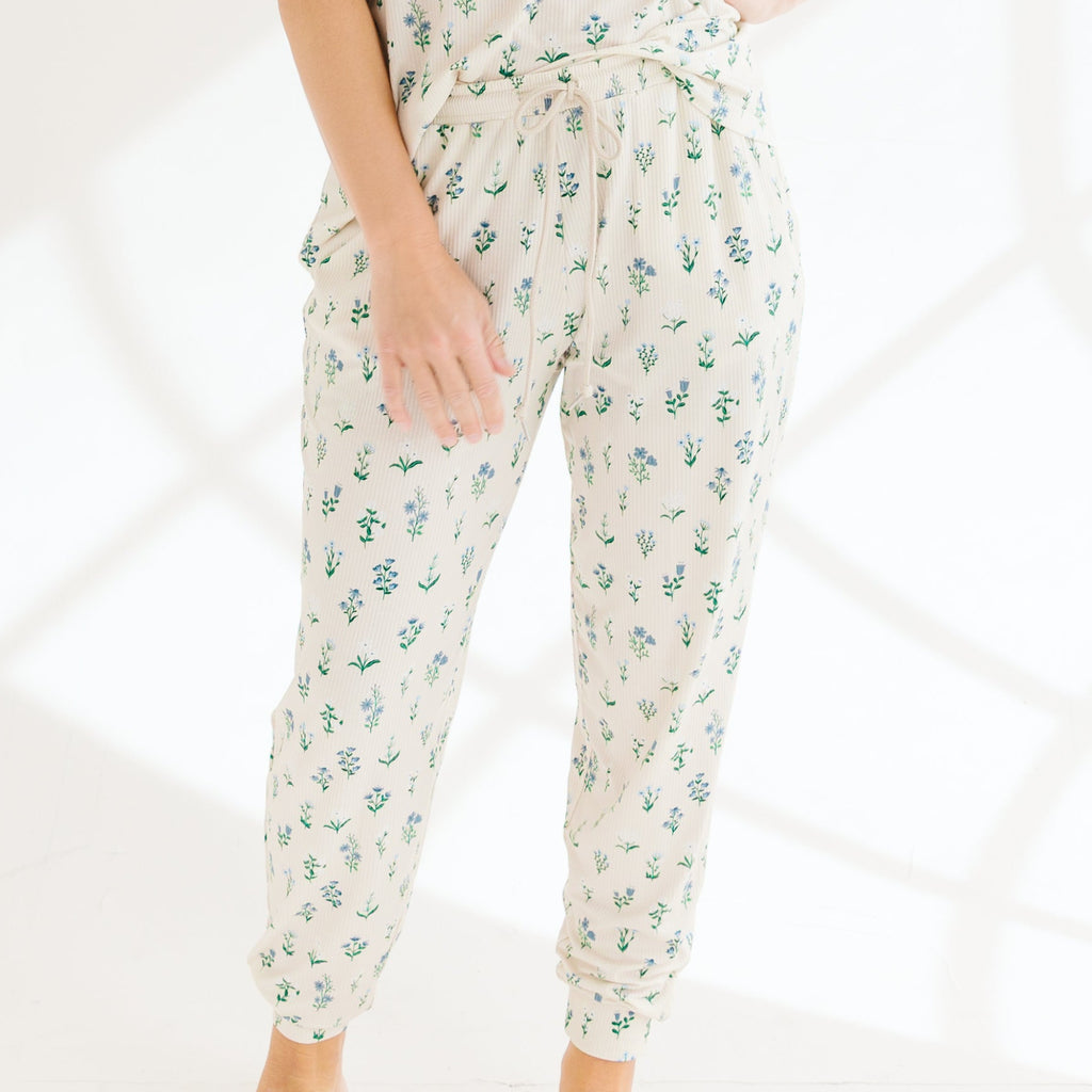 Morning Meadow Small Ribbed Women's Short Sleeve & Pants Matching Set