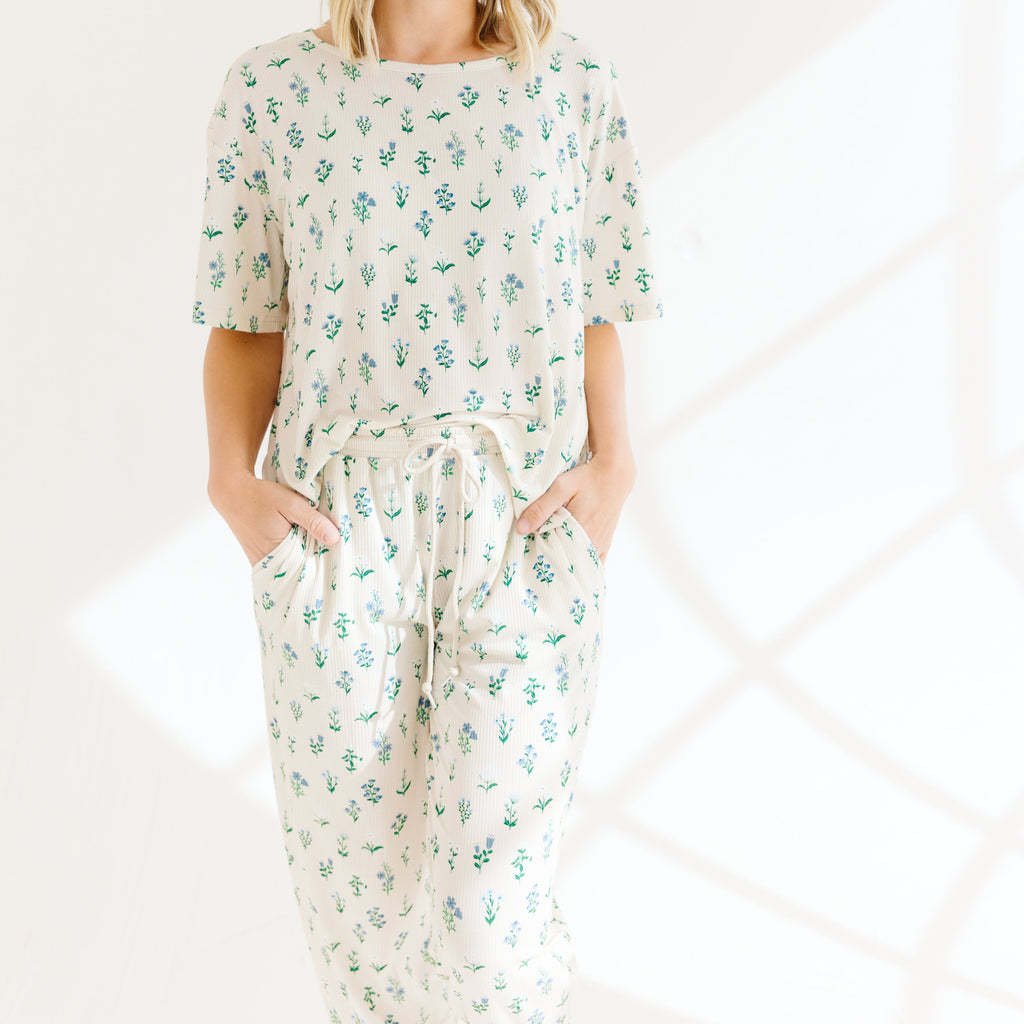 Morning Meadow Small Ribbed Women's Short Sleeve & Pants Matching Set