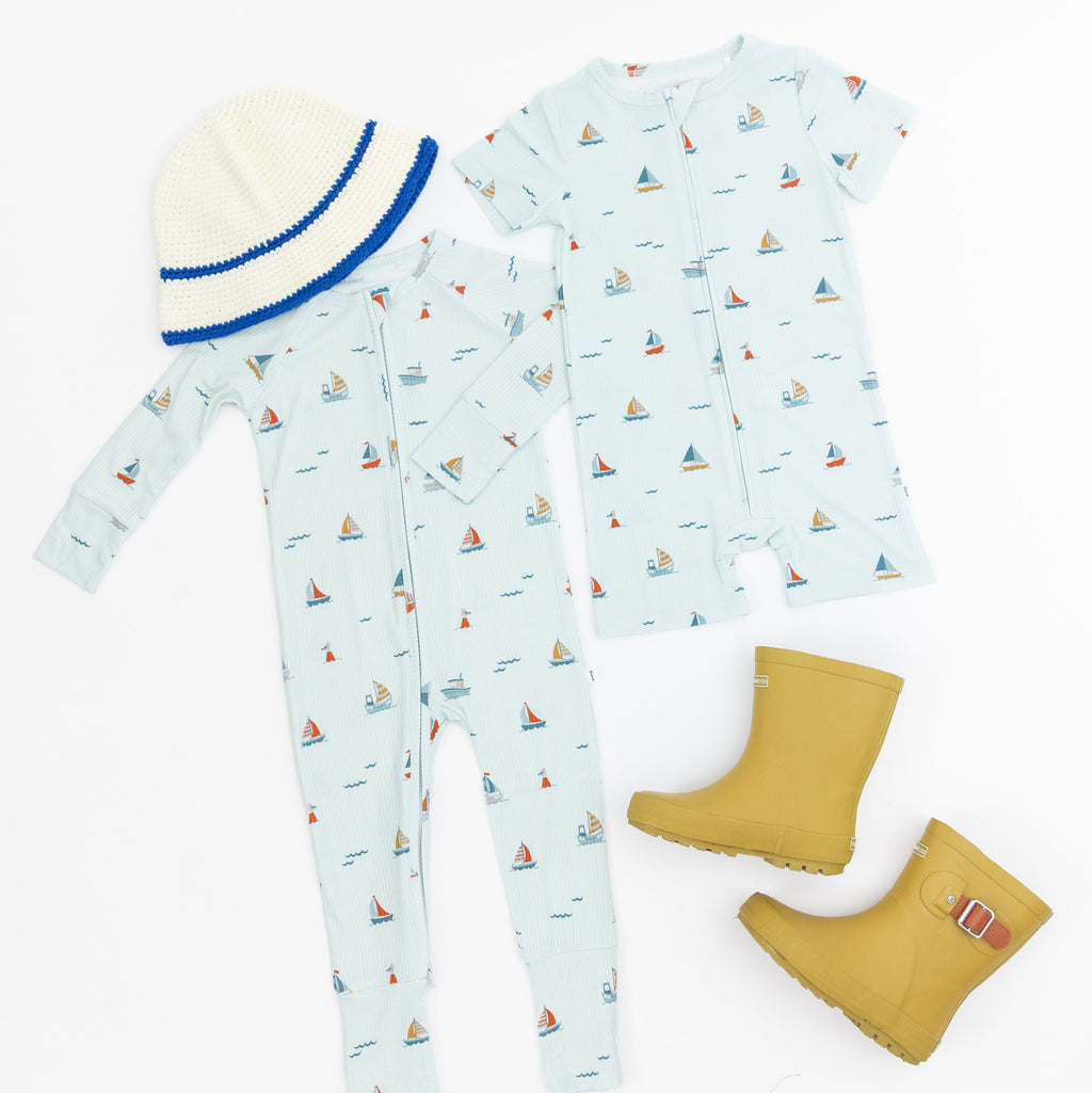 Nautical Boats Small Ribbed Zip Romper