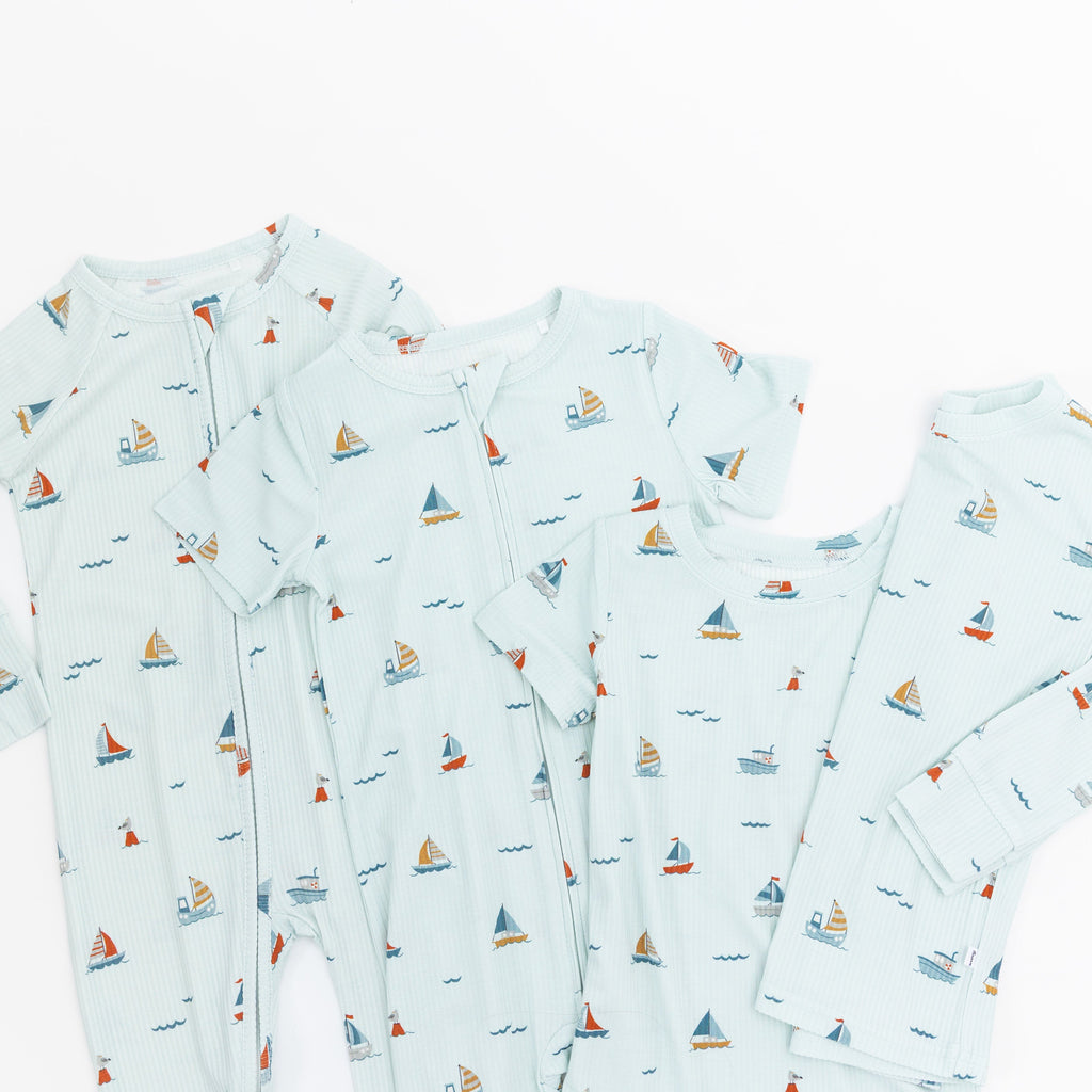 Nautical Boats Small Ribbed Zip Romper