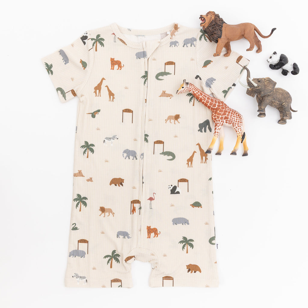 Zoo Day Small Ribbed Summer Zip Romper