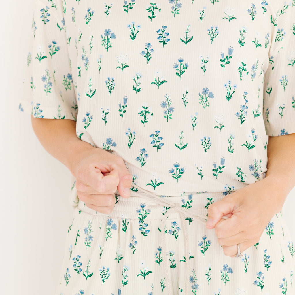 Morning Meadow Small Ribbed Women's Short Sleeve & Pants Matching Set