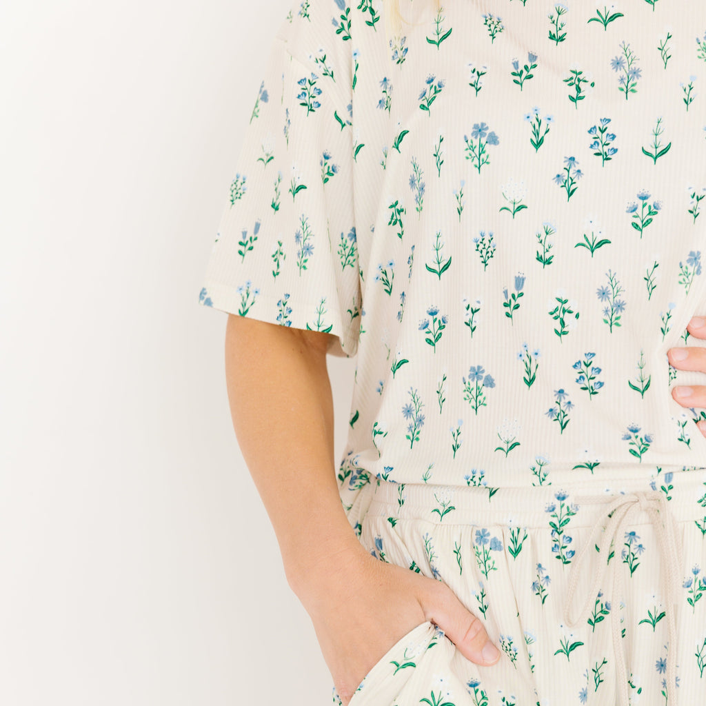 Morning Meadow Small Ribbed Women's Short Sleeve & Pants Matching Set