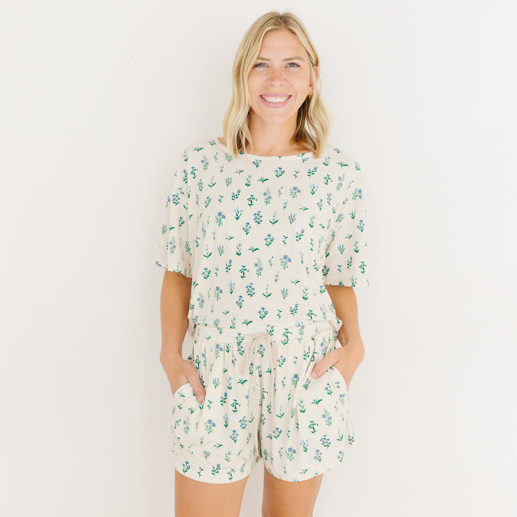 Morning Meadow Small Ribbed Women's Shorts Set